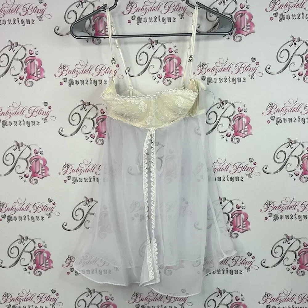 La SENZA babydoll bustier Lacie Cream and White Sheer Lace Chemise